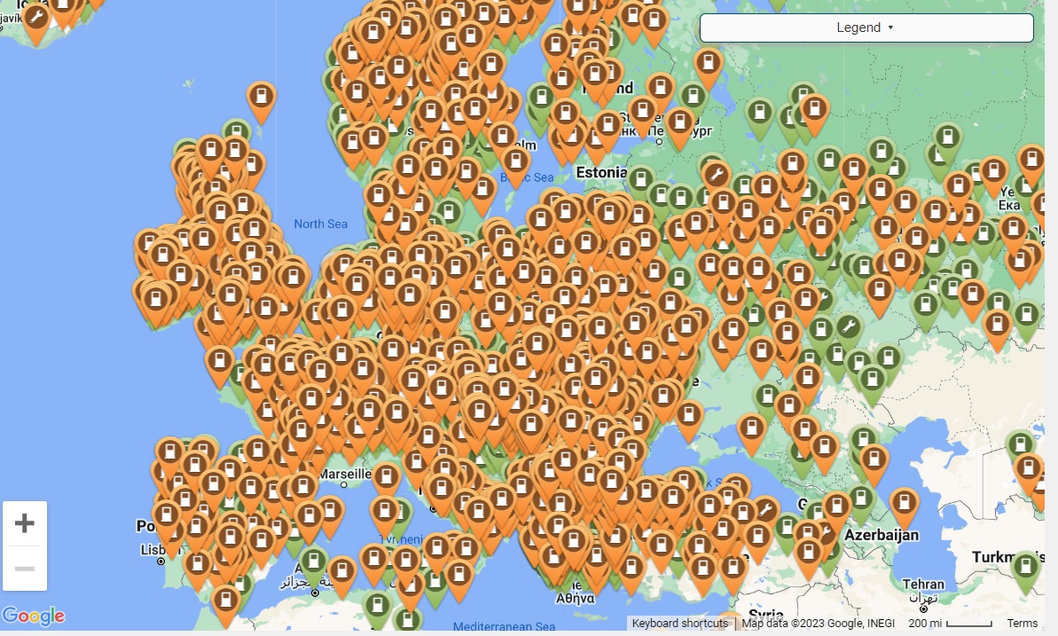 MAP OF ELECTRIC CAR CHARGING STATIONS IN EUROPE